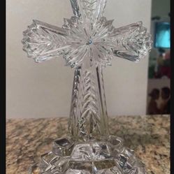 Vintage German LENOX Jeweled Crystal Cross 8" Inspirational Collection Sapphire Blue