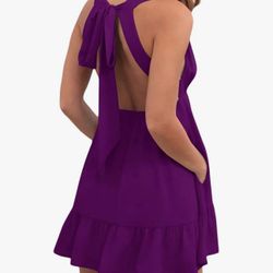 Sexy Deep V Neck Sleeveless Dress Summer Short Mini Dress Sun Beach Vacation Dress Flowy Backless Dress