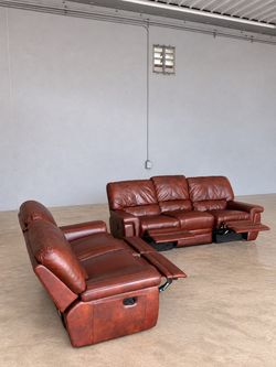 Genuine Leather Brown Sofa & Loveseat Set
