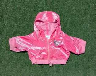 Build-A-Bear Pink Crushed Velvet Hoodie Doll Toy Jacket Top Piece EUC
