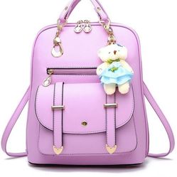Women Small Backpack with 9 Pockets Girls Cute Tiny Purses for Travel Everyday Bag Pack Purple Color