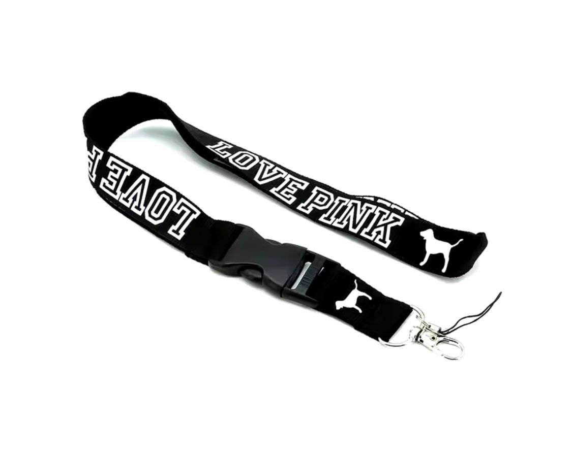 Brand New Black Victorias Secret Pink Logo Lanyard Keychain 