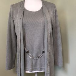 Open Front Jersey Combo Top, Sleeves Side Slits, L