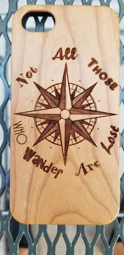Compass design laser engraved wood case for iPhone and Samsung Galaxy