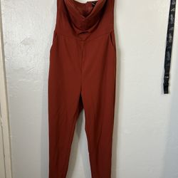 Burnt Orange Colored Strapless Jumpsuit 