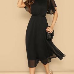 Mock-neck Knot Back Sheer Panel Dress Size XS