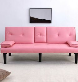 66.8" PVC Multifunctional Sofa Bed With Cup Holder - Pink
