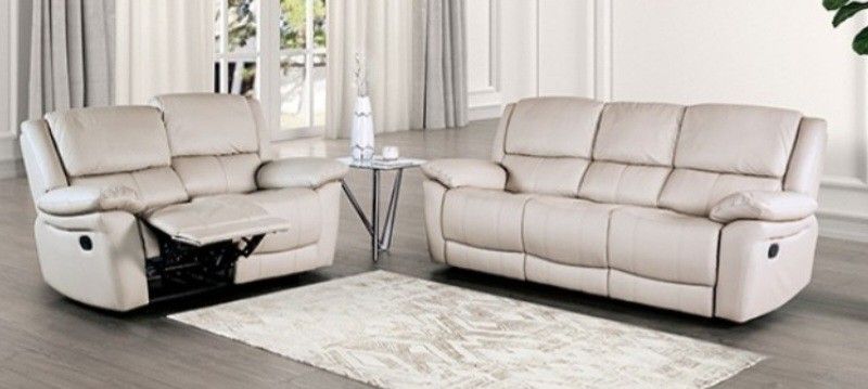 Brand New Cream Leather 2pc Reclining Sofa & Loveseat