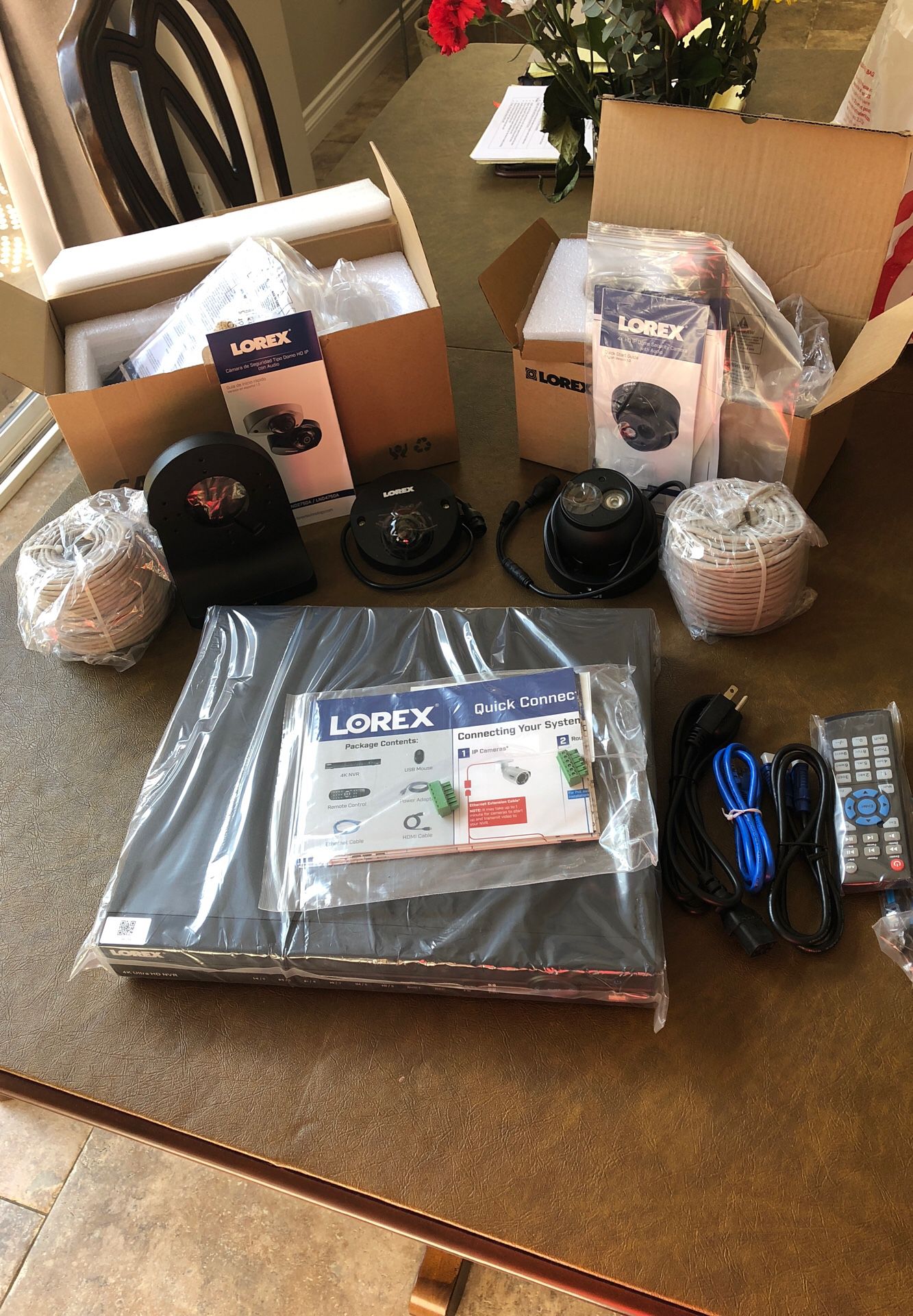 Security cameras total of six with video surveillance recorder total value over $ 1,200.00 now $350 OBO brand new never used