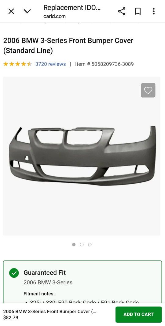 2006 Bmw Series 3 Front Boomper Cover New