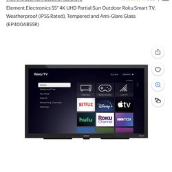 Element Electronics 55" 4K UHD Par Outdoor Roku TV, Weatherproof (IP55 Rated), Tempered and Anti-Glare Glass