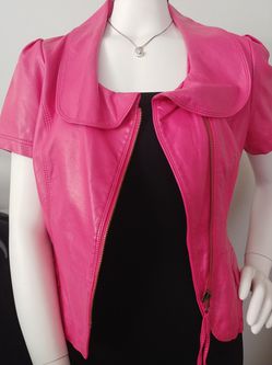 TCEC Short Sleeve Pink Leather Jacket, Size: Medium.