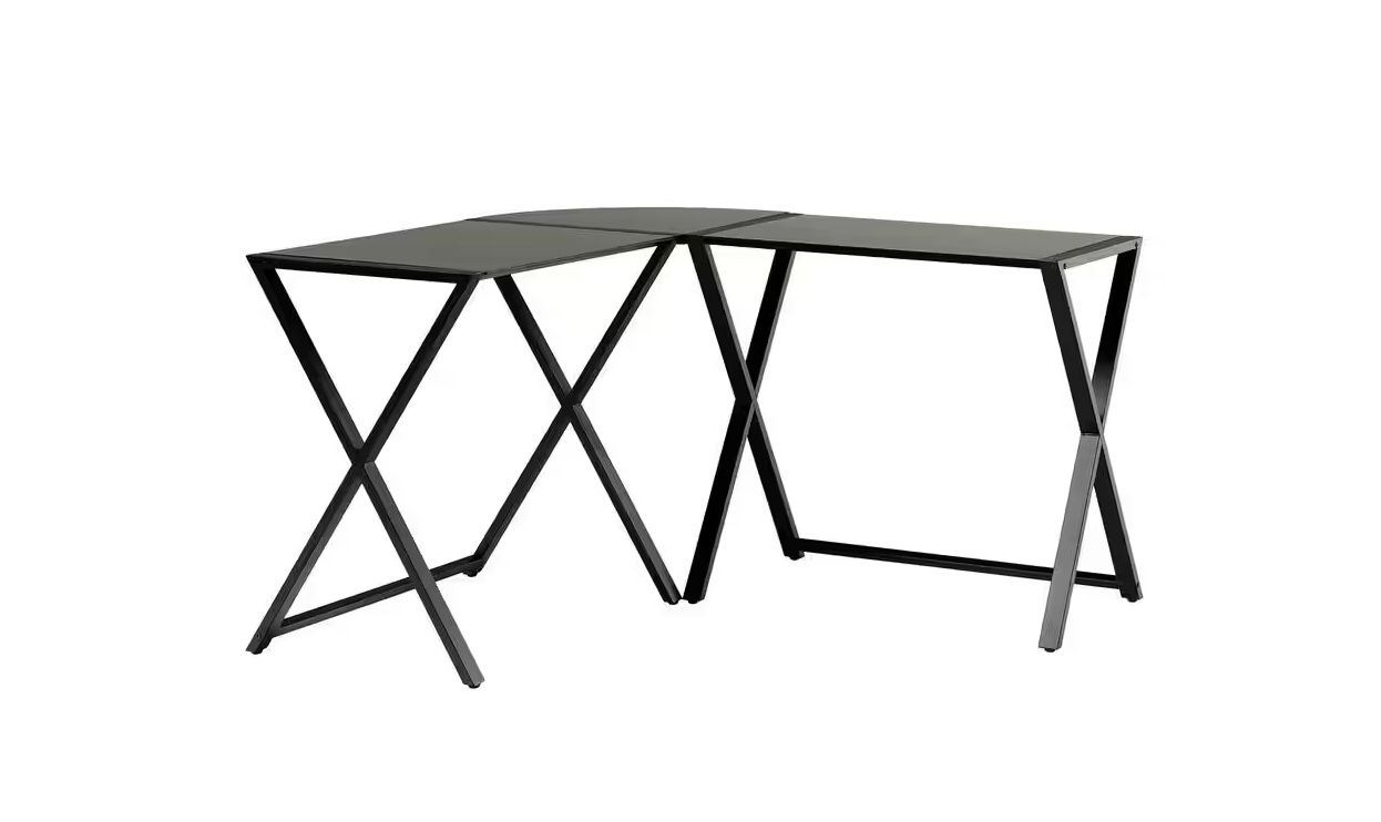 L-Shaped Black Computer Desk With Glass Top