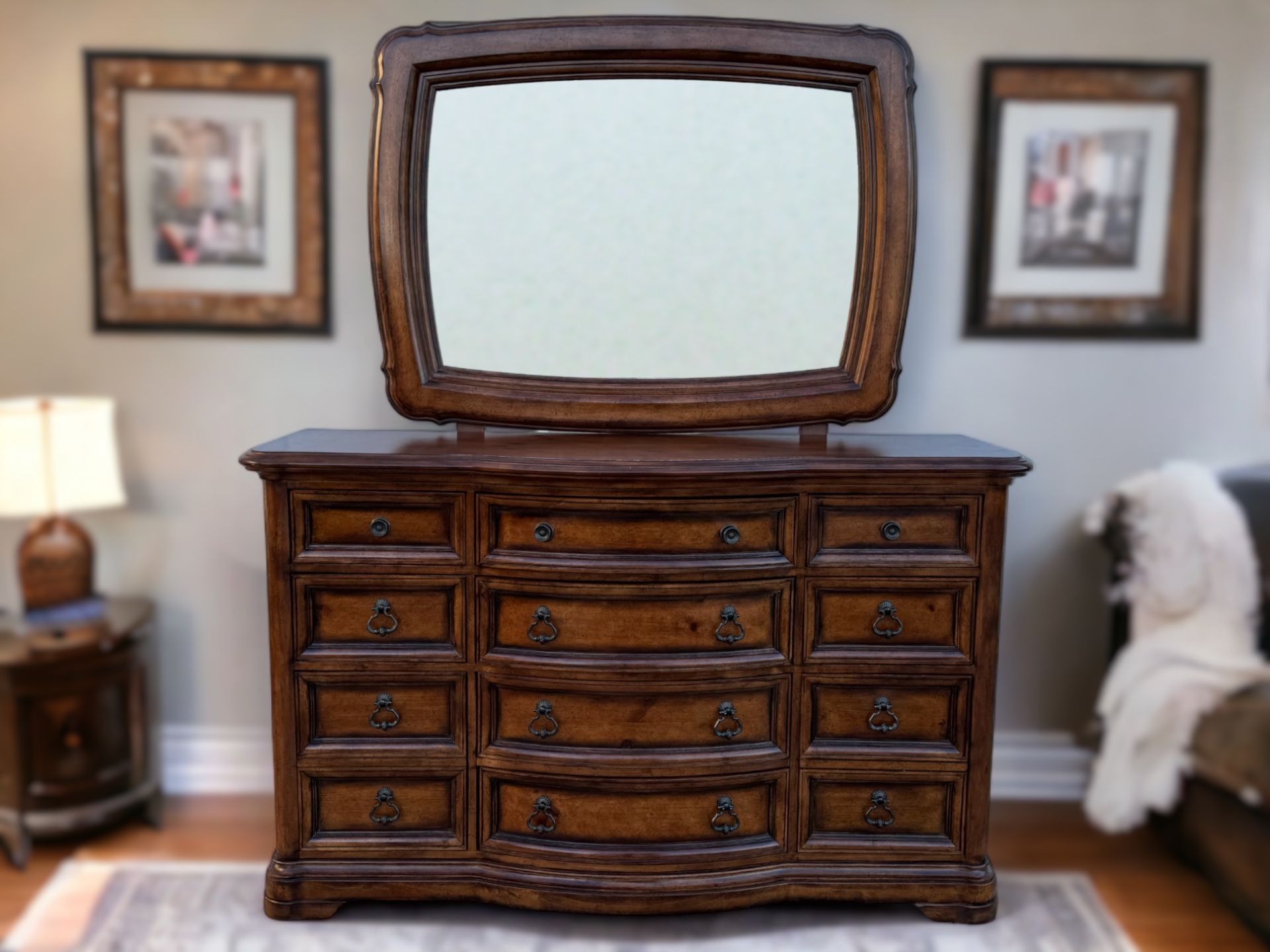 Bernhardt Villa Hermosa Brown Wood 10-Drawer Dresser w/ Vanity Mirror