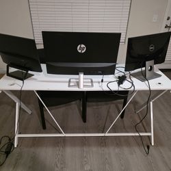 Computer Monitor 3, Gaming Desk and 2 Chair 