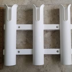 3-Rod Fishing Pole Rack Holder White Wall Mount w/ Hardware New In Box