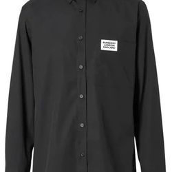 Burberry Logo Detail Stretch Cotton Poplin Shirt In Black