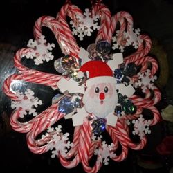 Xmas Candy Cane Wreath And Ornaments