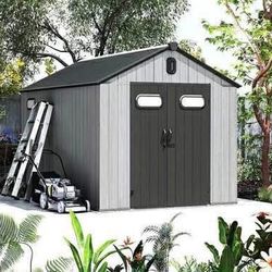 Domi New in BoxOutdoor Resin Storage  Shed 8x12FT with Windows & Louvered Vent