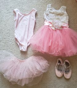 Ballet shoes, leotard, skirt, performance costume