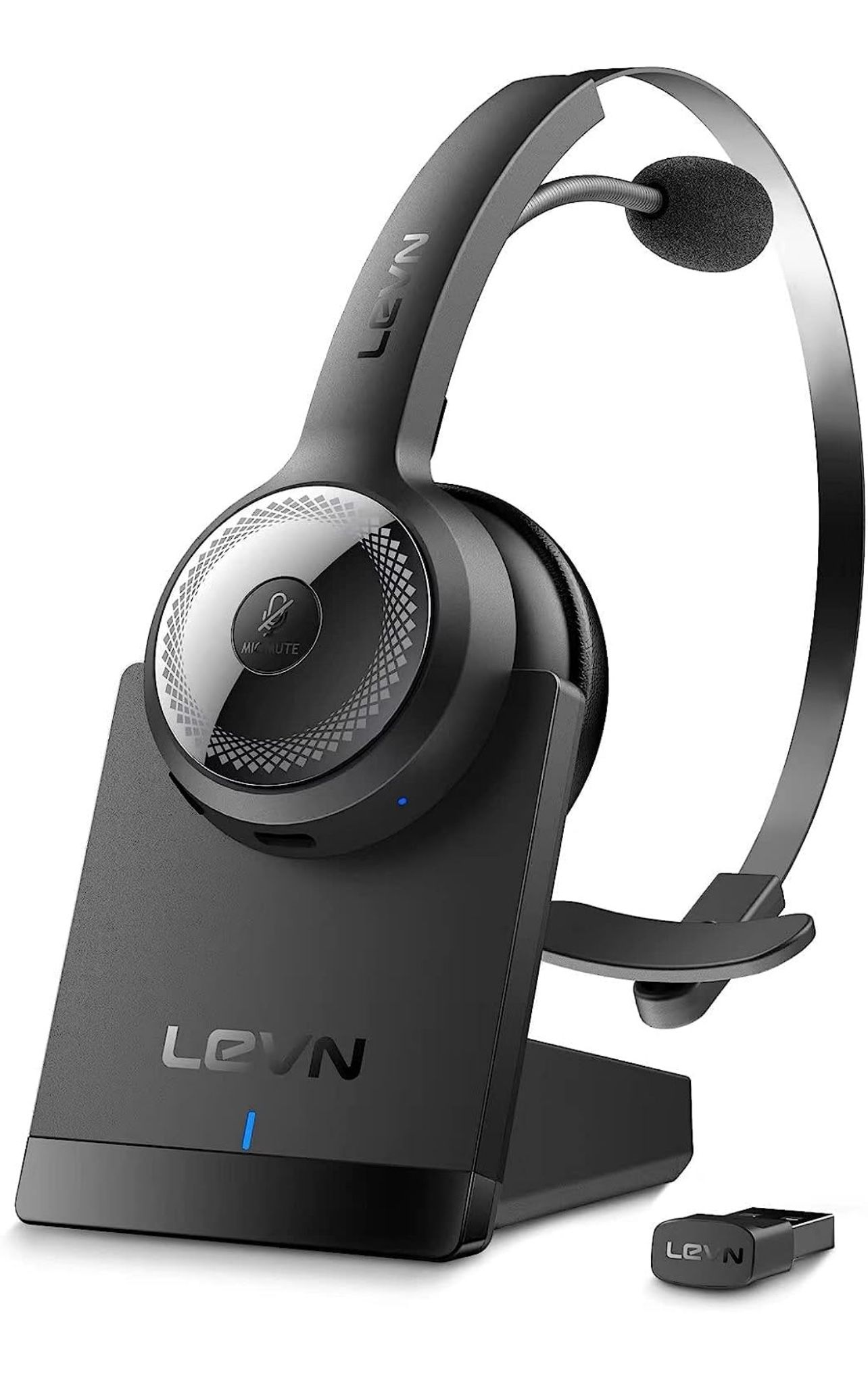 LEVN Bluetooth 5.0 Headset, Wireless Headset with Microphone (AI Noise Cancelling), 35Hrs Bluetooth Headphones with USB Dongle for PC, Suitable for Re