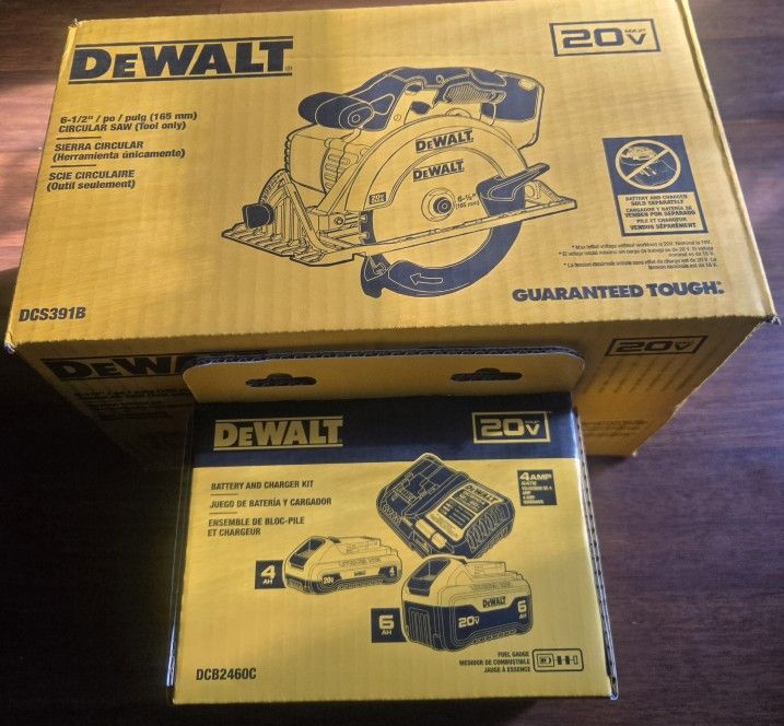 DEWALT CIRCULAR SAW 61/2 , AND BATTERYS 6AH, 4AH KIT