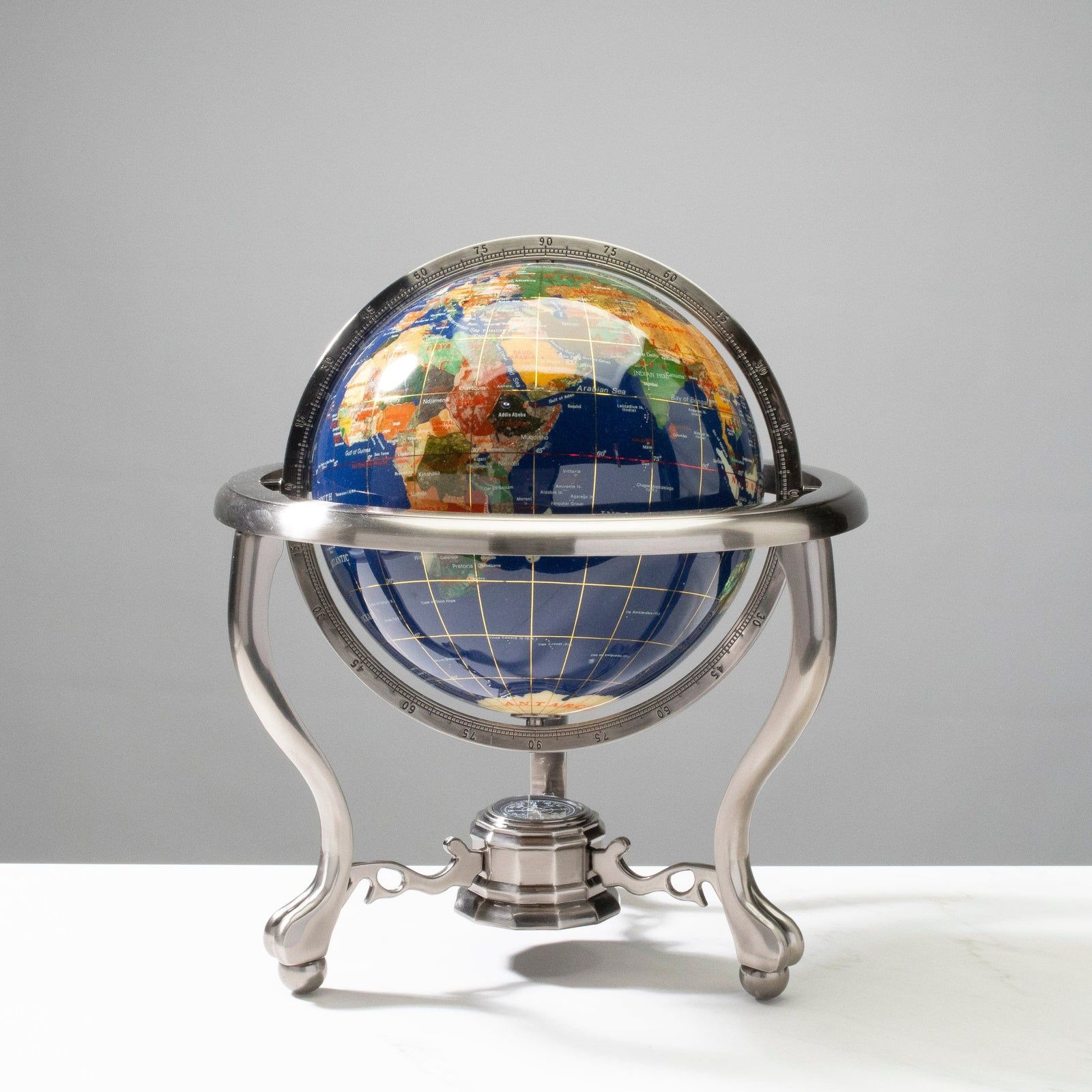 Unique Art 21-Inch Tall Blue Lapis Ocean Table Top Gemstone World Globe 🌍 Glass