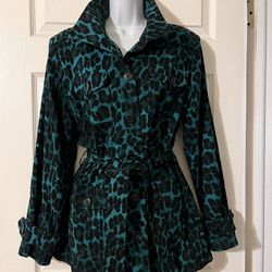 New Leopard Button Down Trench Jacket 