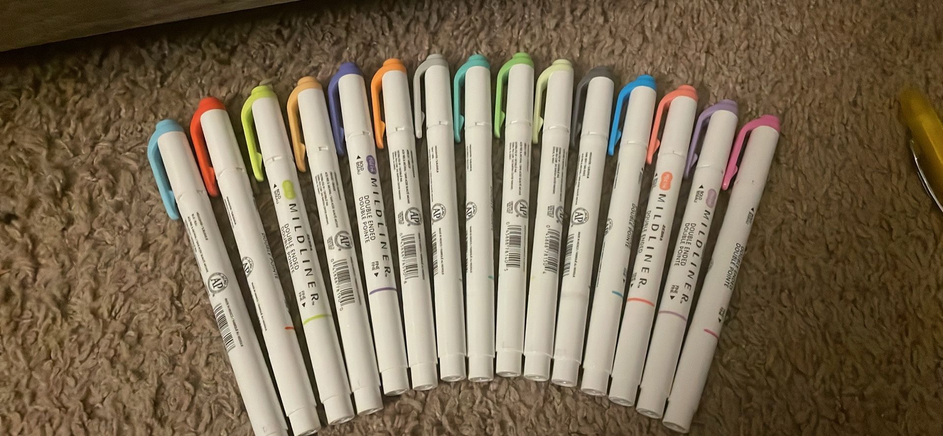 65 markers From Paper Mate, Sharpie, and Zebra (highlighters included) + paper clips, pins,