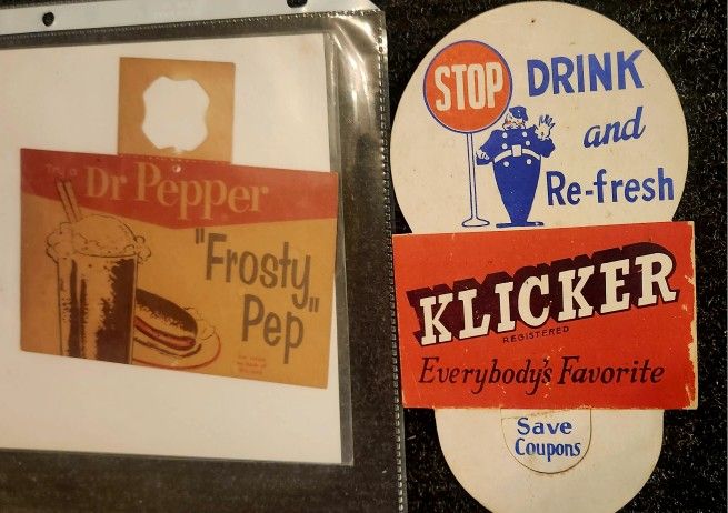 Vintage Dr. Pepper & Klicker Soda Ads