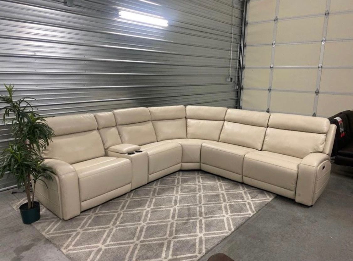 White/Cream Leather Sectional