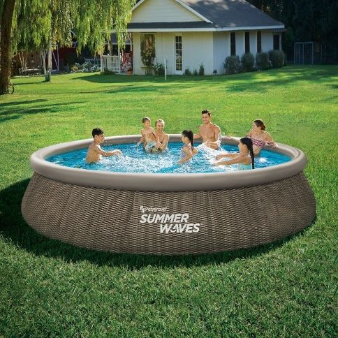 Summer Waves 15 ft Dark Double Rattan Quick Set Pool, Round, Ages 6+, Unisex