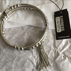 Express Womens Silver tone wrap around tassels charm bangle Bracelet NWT