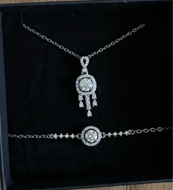 Dream Catcher Moissanite Pendant Necklace and Bracelet Set -