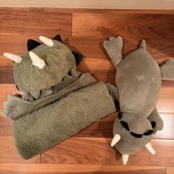 Dinosaur Blanket Hoodie And Weighted Stuffy