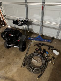 SIMPSON Pro Series with AAA Triplex Pump 4000-PSI 3.5-GPM Cold Water Gas Pressure Washer w/ Extras & AJC Rolling Magnetic Sweeper