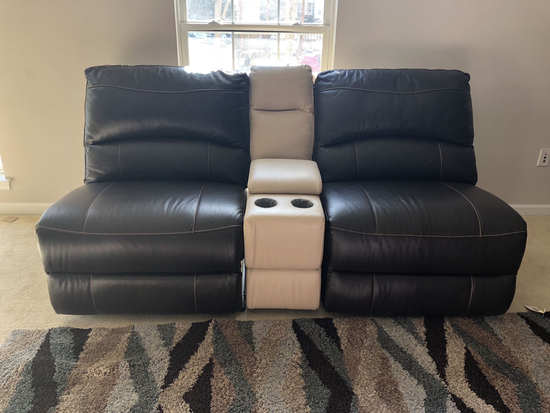 Genuine leather recliner with cup holder