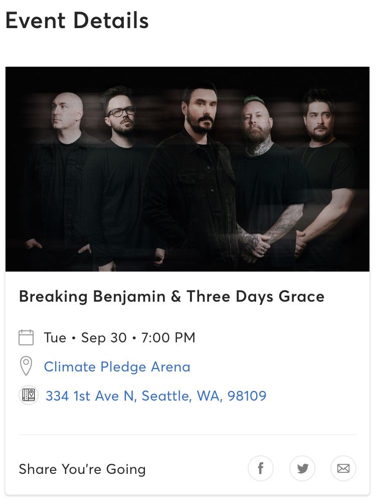 2 PIT TICKETS - Breaking Benjamin, Three Days Grace