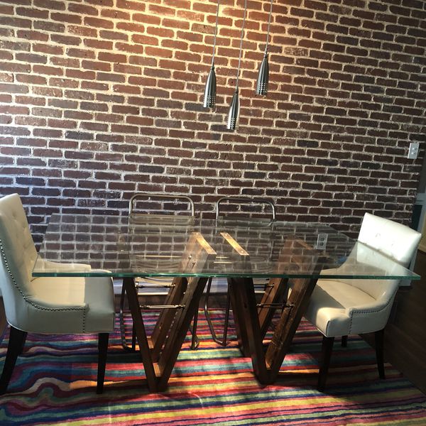Restoration Hardware Glass Top Table And Chairs Dining Room Set