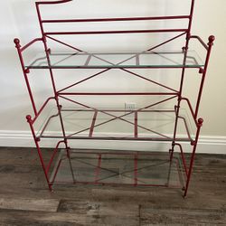 Vintage Metal Bakers Rack 3 Shelves Red