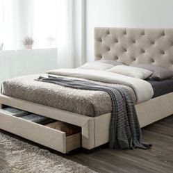 Brand New Beige Queen Storage Bed Frame (Available In California & Eastern King)