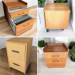  2-drawer & top drawer w/bottom file standard file cabinet on wheels $45 ea, side board storage cube cabinet rolling cart $25 