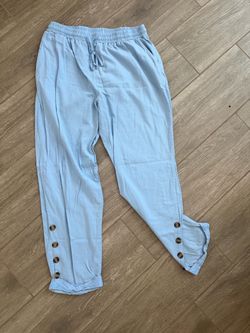 Light Blue Casual Pants with Button Hem