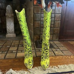 Green Snake Print Costume Boots. 