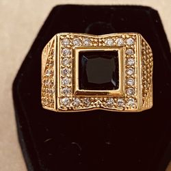 22K Stainless Steel Black Square Center Stone Diamond Ring