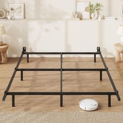 SHA CERLIN 7 Inch Metal Bed Frame, 9-Leg Box Spring Base for Mattress Set, Headboard Compatible, Black, Full