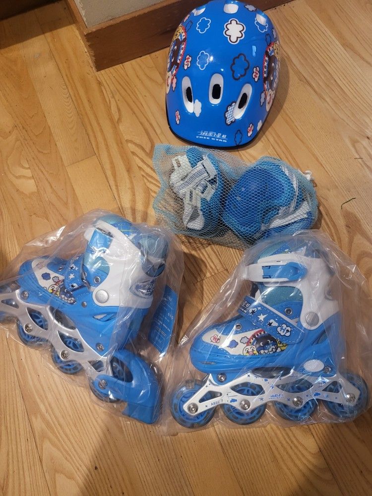 Adjustable Inline Skates For Kids Age 4-7 Full Light Up Wheels, Helmet, And Safety Protective Set