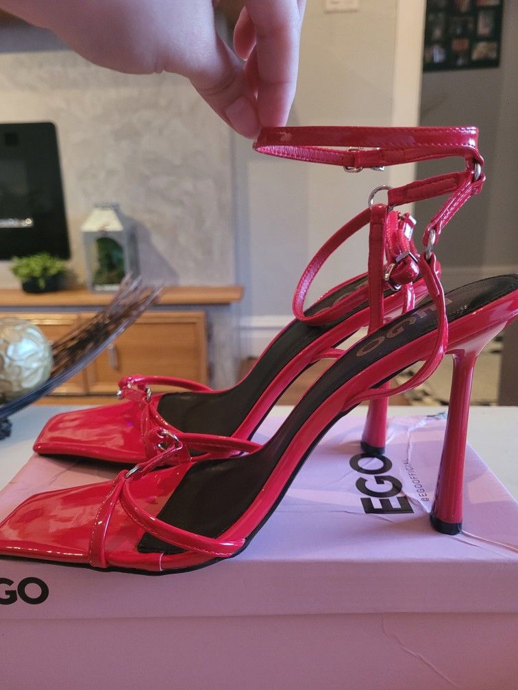 Size 8 EGO Red Leather Sandal Heels **Pick Up As Well