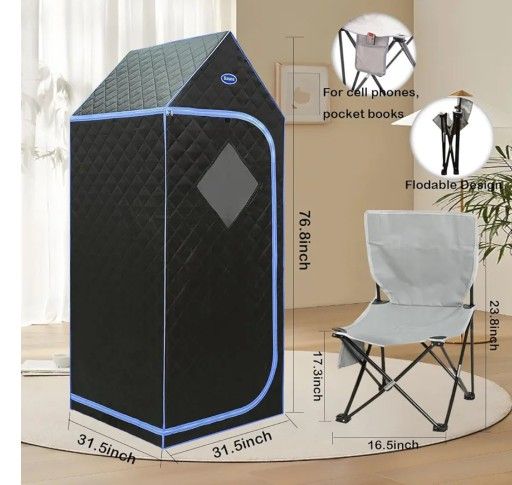 Portable Infrared Sauna for Home Spa, Full Size 1 Person Far Infrared Sauna, 1,020watt, Portable Sauna with Heating Foot Pad, Portable Chair