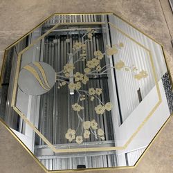 LARGE Windsor Art Mirror Cherry Blossom Bouquet Gold Frosted Octagonal Wall Mirror Art